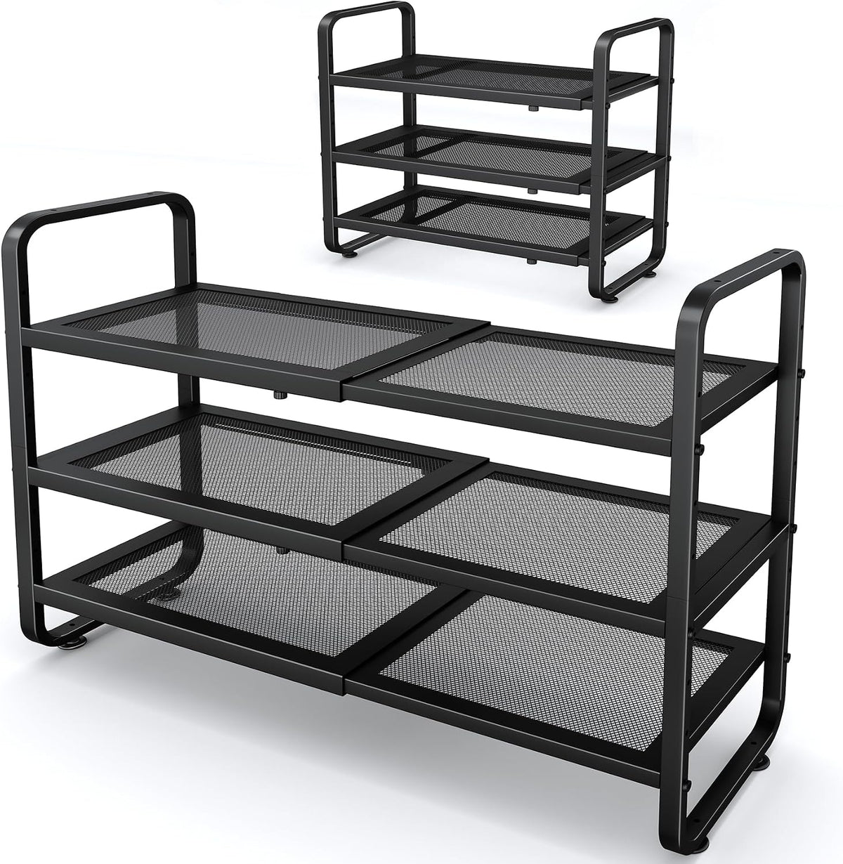 Shoe Rack - Expandable Shoe Organizer for Closet, Adjustable Metal Shoe Shelf Storage, Stackable Long Shoe Stand Holder for Garage, Entryway, Door Entrance (Black, 2-Tier)